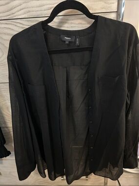 Theory woman’s black Sheer Button-Down Shirt